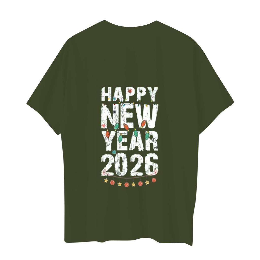 Women's Fashion 2026 New Year Printed Round Neck Short Sleeve Top