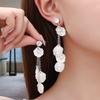 French Light Luxury Long High-End Stud Earrings Gentle And Elegant Shell Petal Fringe Pendant Retro Literary Earrings