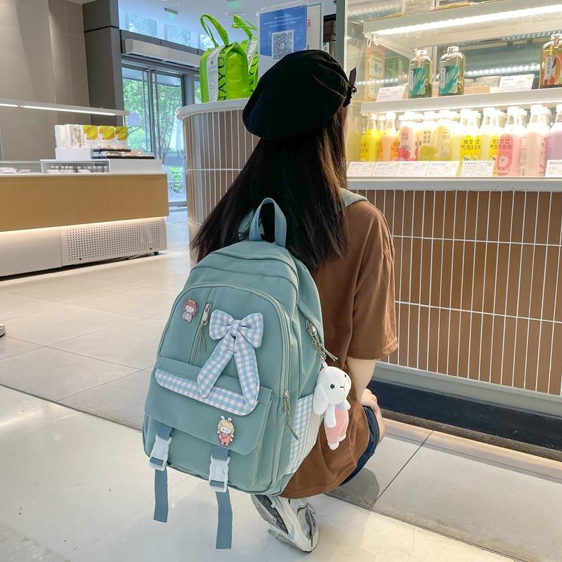 Spring New Ins Style Soft Girl Cute Girl Backpack College Students' Lightweight Checked Backpack