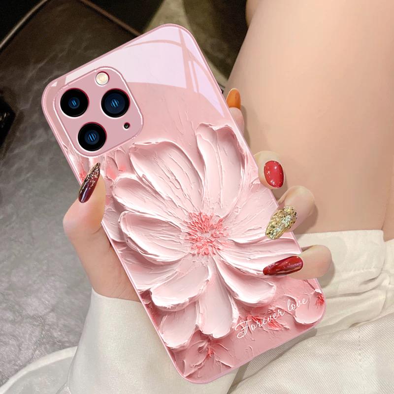 Blooming Flowers Rose Purple For IPhone 15 Pro 14 13 12 Mini 11 XS Max XR 7 8 Plu SE 2020 2022 Tempered Glass Phone Case