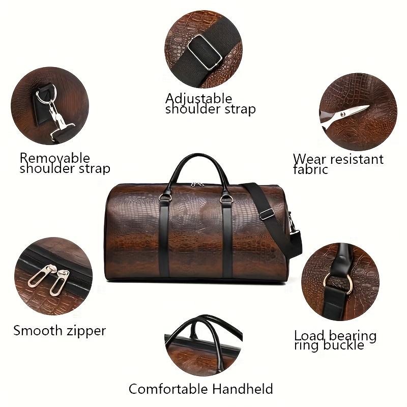 Vintage Crocodile Pattern Duffel Bag | Retro Style | Large Capacity | | Black & Dark Brown | Versatile Travel Tote with Shoulder Stra