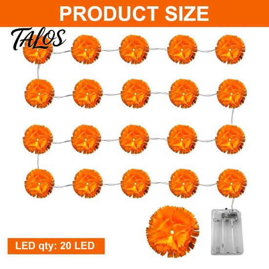 Flashing Orange Flower Lights Artificial Marigold String Lights, 20/40 LED Cempasuchil Garland Autumn Thanksgiving Party Decorations for Dia