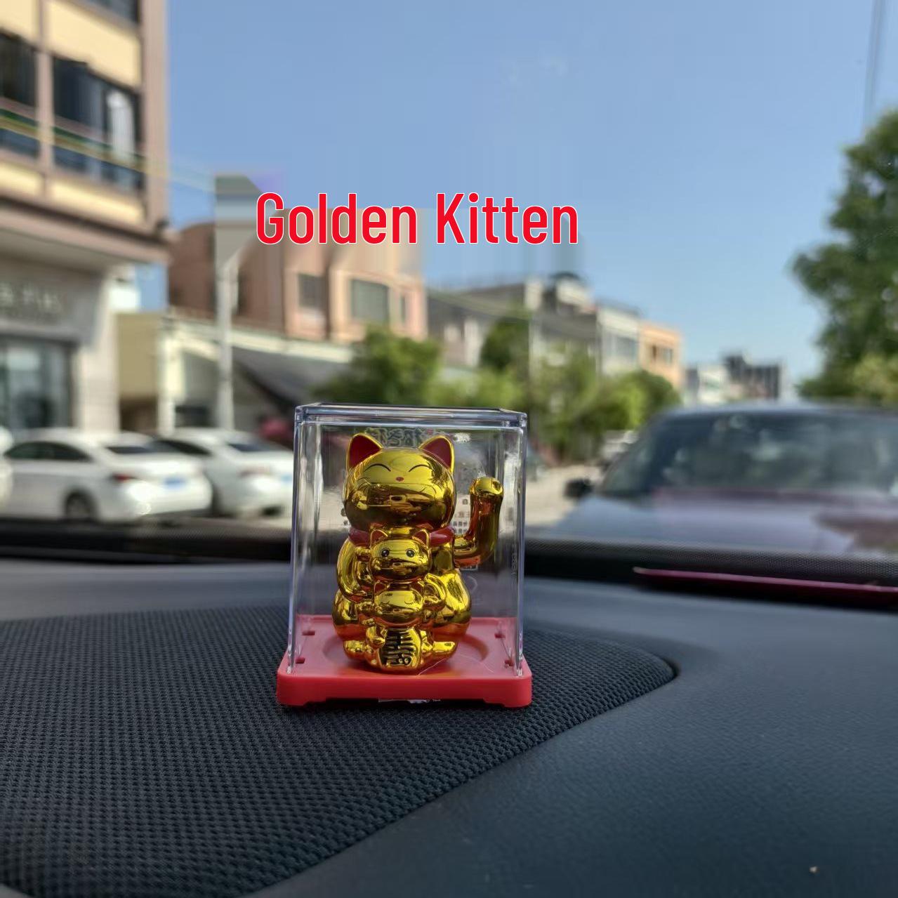 

2-inch Gold Solar Lucky Cat Ornament for Car Consoles & Cake Baking