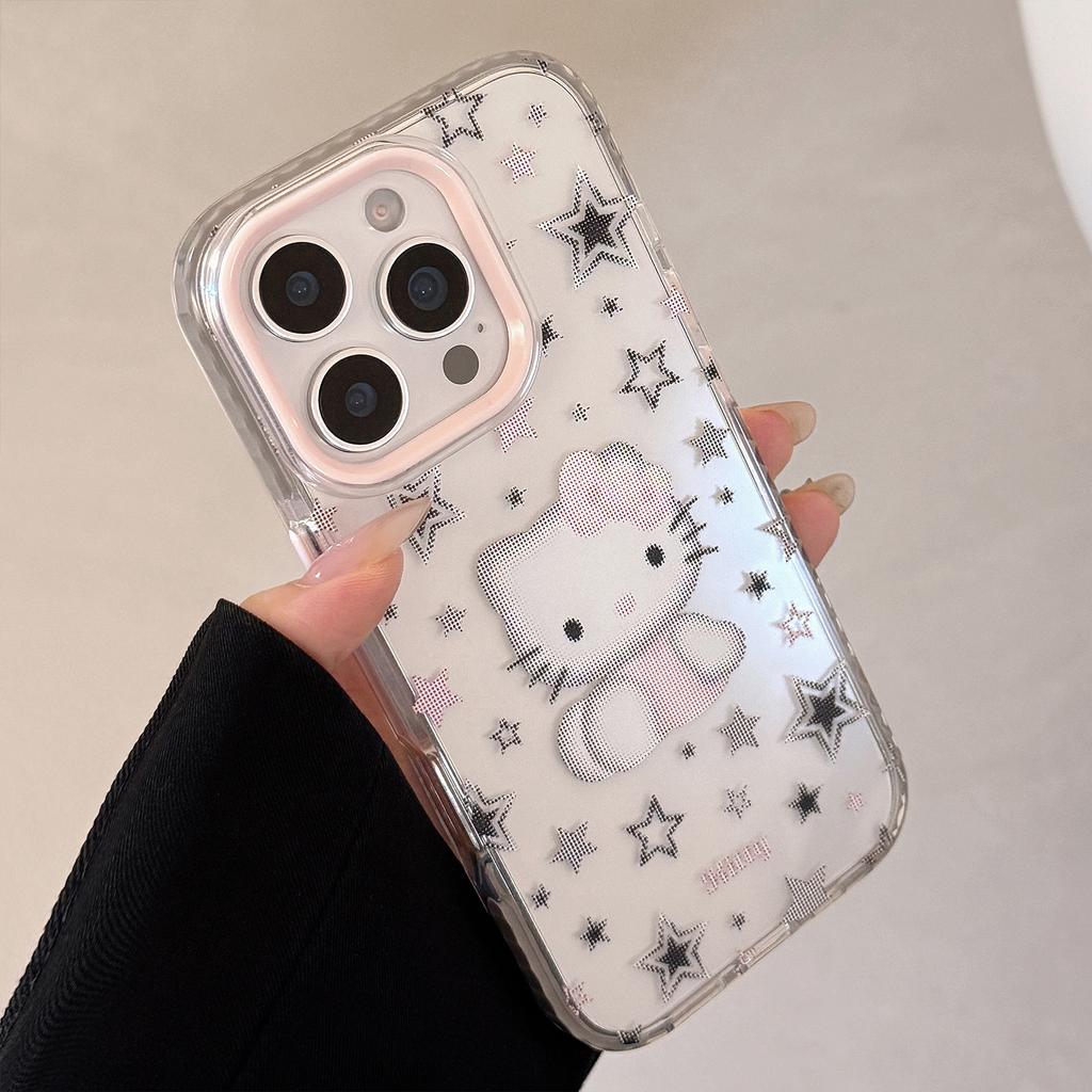 Cartoon Cat IPhone 16/15 Phone Case, Compatible with 17 Pro Max, Color-blocked Frame, Sweet and Cool 13/11 Soft Case