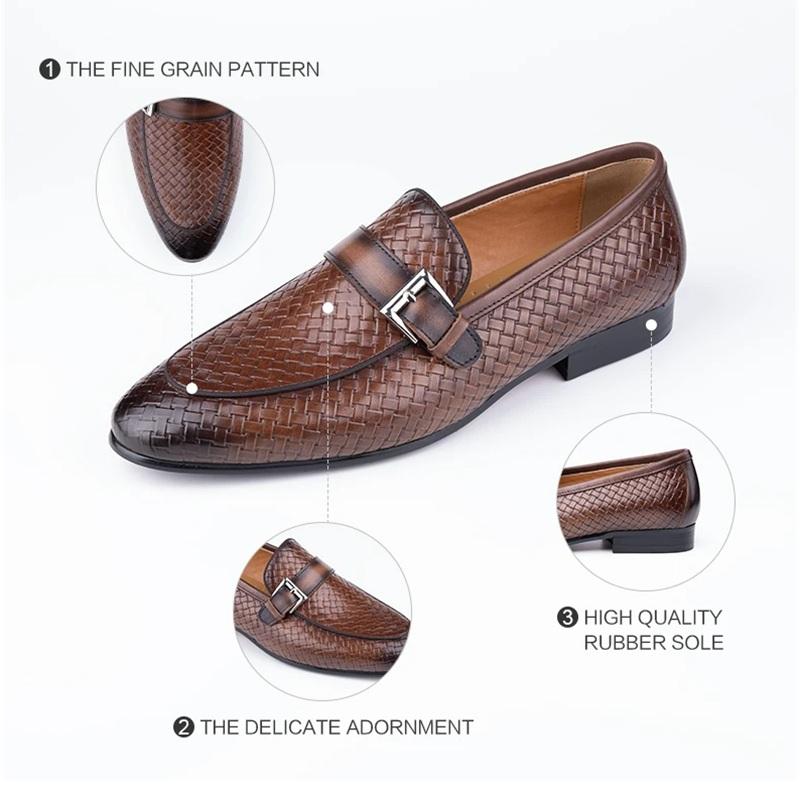 Men'S Leather Dress Shoes Breathable Slip-On Fashion Man Shoe Formal Business Casual Holiday Party Office Formal Genuine Leather