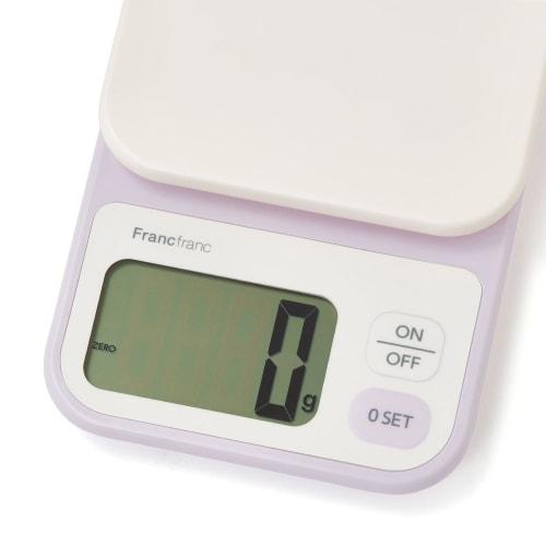 Francfranc Bicolor Digital Scale, 2kg, Purple x Ivory, Wall-Mountable with Hook Hole