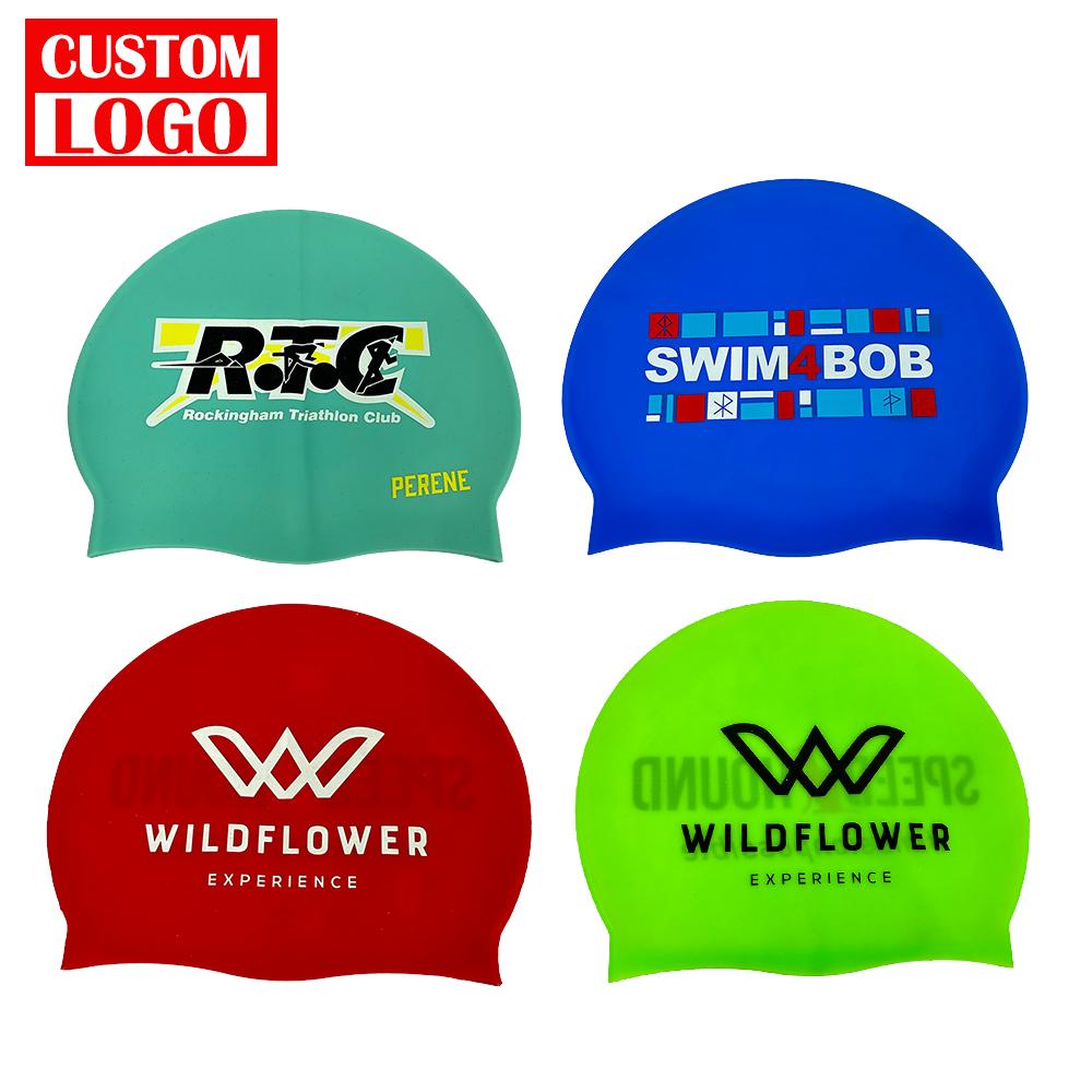 Soft Eco-Friendly Custom Printed Swimming Cap Durable Silicone Swim Hat for Men 22.5*19.5 синий