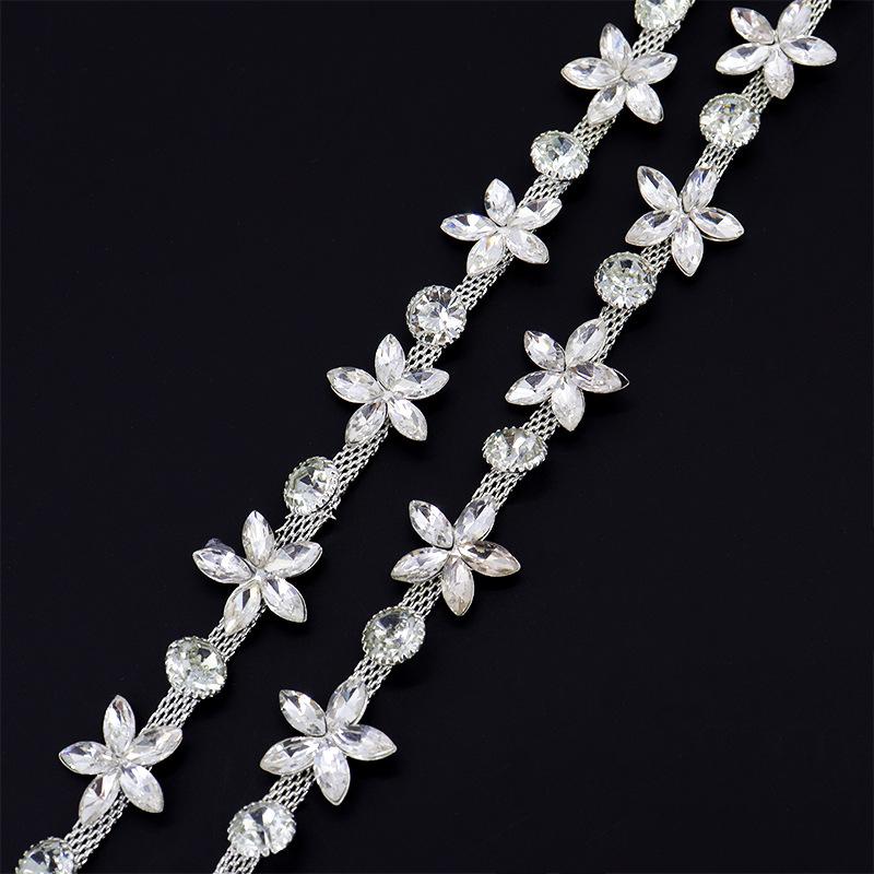 10Yards Rhinestone Trim Tassel Chain Flower Shape Diamond Crystal Clothing Party DIY Wedding Rhinestone Ribbon Gift Decoration