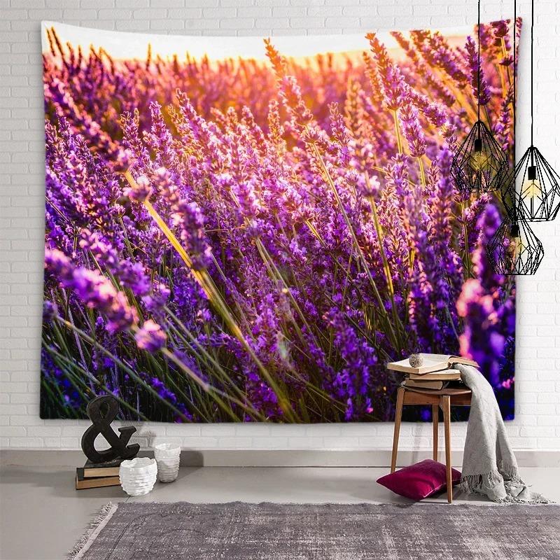 Sunset Flower Field Landscape Wall Decor Tapestry Home Living Room Tapestry