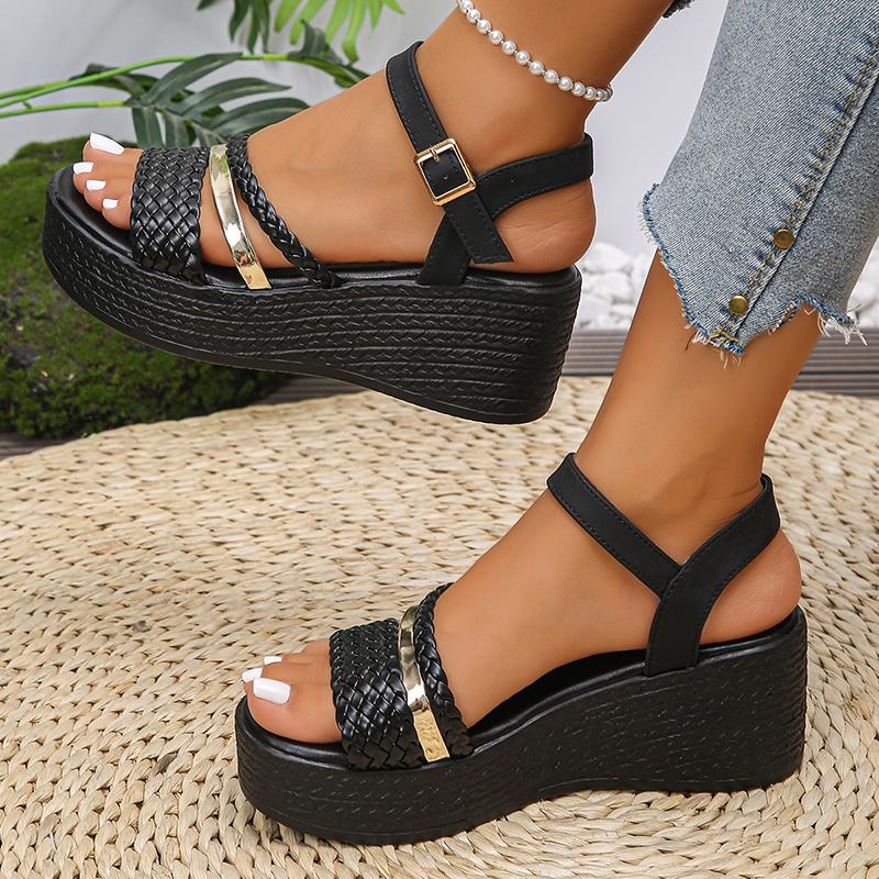 Sandali con Zeppa Intrecciati alla Moda per Donna Estate 2026 Sandali Neri con Cinturino alla Caviglia Piattaforma Donna Suola Spessa Antiscivolo Sandali da Spiaggia