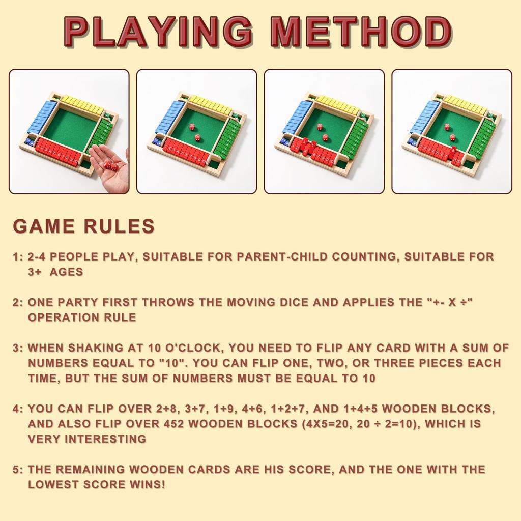 AIUAZA Dice Game Close the Box Wooden Board Game 4 Sides Family Math Game for Players Educational Learning Interactive Game Classic Tabletop Game for