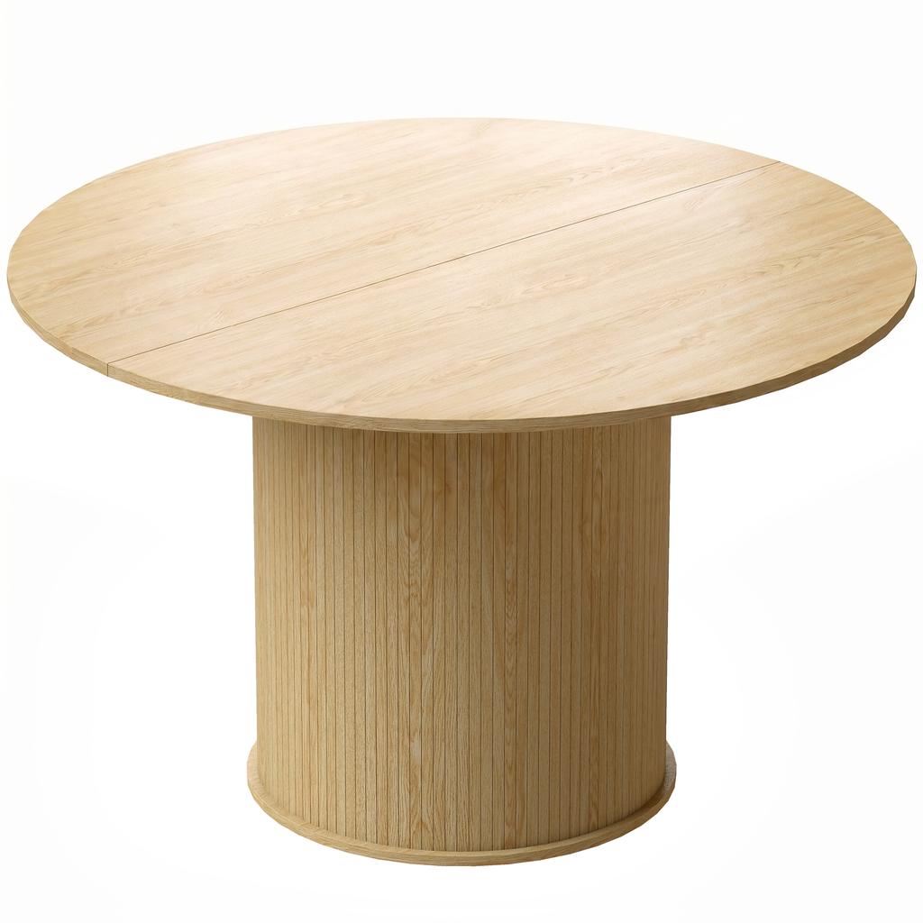 Round Dining Table for 4-6, 120 x 75 cm, Fluted Base, Natural Wood