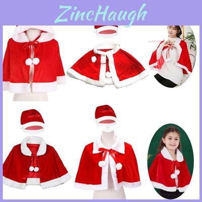 Xmas Red Velvet Santa Claus Hooded Cloak With Hat For Kids Adults