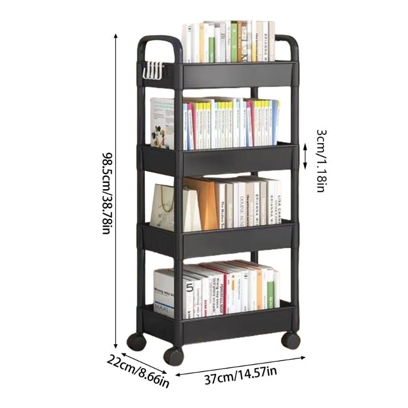 4 Tiers Rolling Cart for Snacks and Beverages Removable Storage Rack Trolley with Wheels for Office and School Use