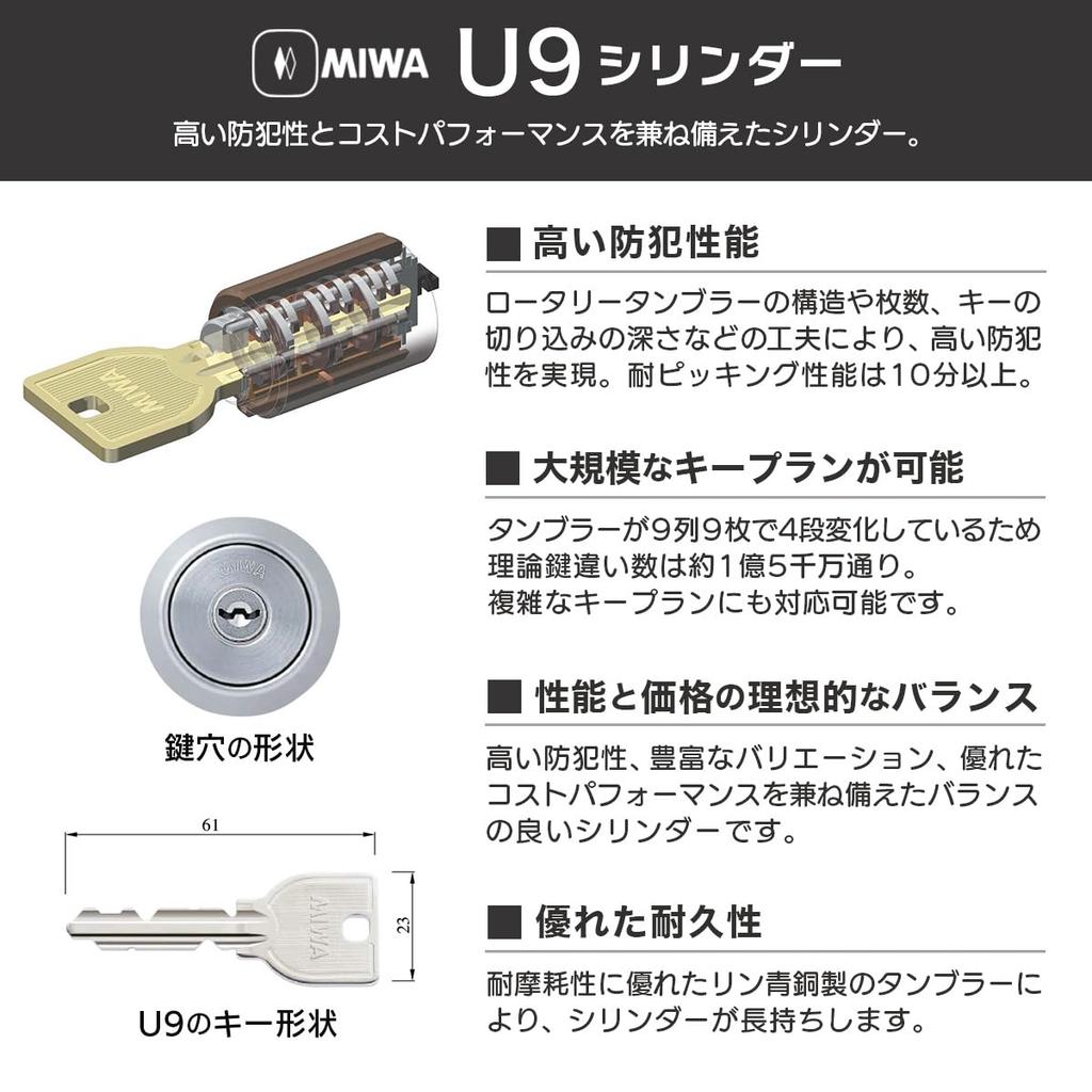 MIWA BH Type DN Specification U9 Cylinder Lock for Entrance Doors - Door Lock Replacement - DZ LD Silver (ST Color) - 3 Keys Included - MCY-248 - 33-4