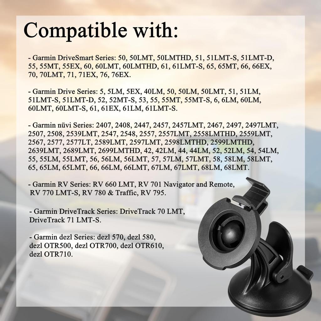 Windshield Suction Cup Bracket Cradle Complete Mount – Compatible Replacement for Garmin DriveSmart 50 51 61 65 70 76, Drive 51 55 60 61, nüvi 42