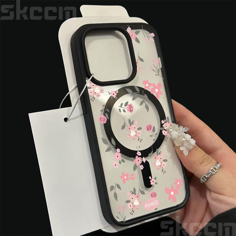Flower Transparent Case For iPhone 16E 16 15 14 13 11 12 Pro Max Plus X XS Max XR Magsafe Magnetic Wireless Charge Phone Cover