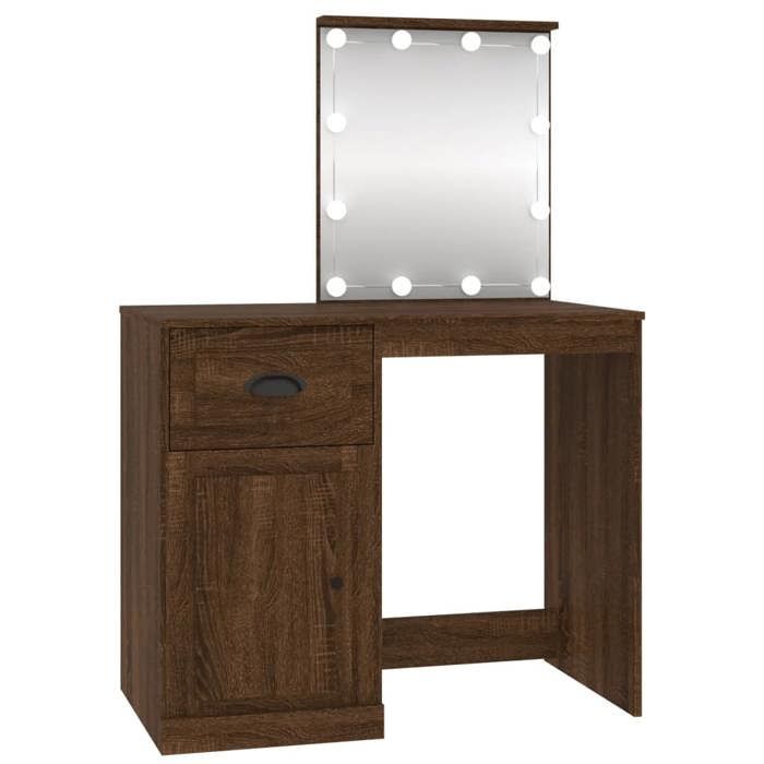 VidaXL Coiffeuse avec LED, Table de Cosmétique avec Miroir, Coiffeuse de Maquillage avec Rangement, Meuble de Chambre à 816775