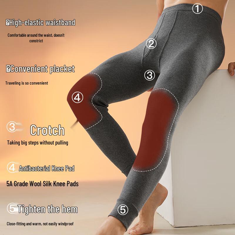 LANGSHA Men's Pure Cotton Thermal Underpants with Wool Knee Protection