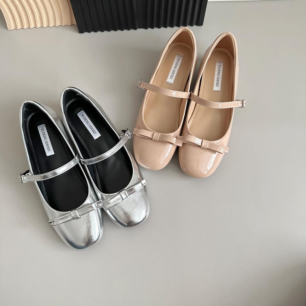Nude Sweet Height Increase of 4 Cm Girl Age Reduction Word with Mary Jane Round Head Light Mouth Bow French Shoes