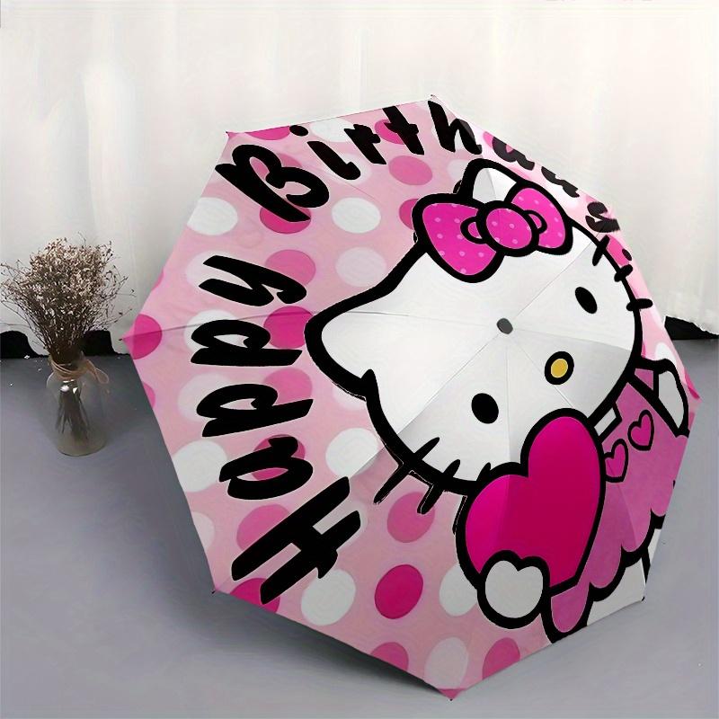 Hello Kitty, Birthday Automatic Open/Close Umbrella Cute Umbrella with Cute Design, Portable 3 Fold Compact Umbrella for Men & Women, Hallow