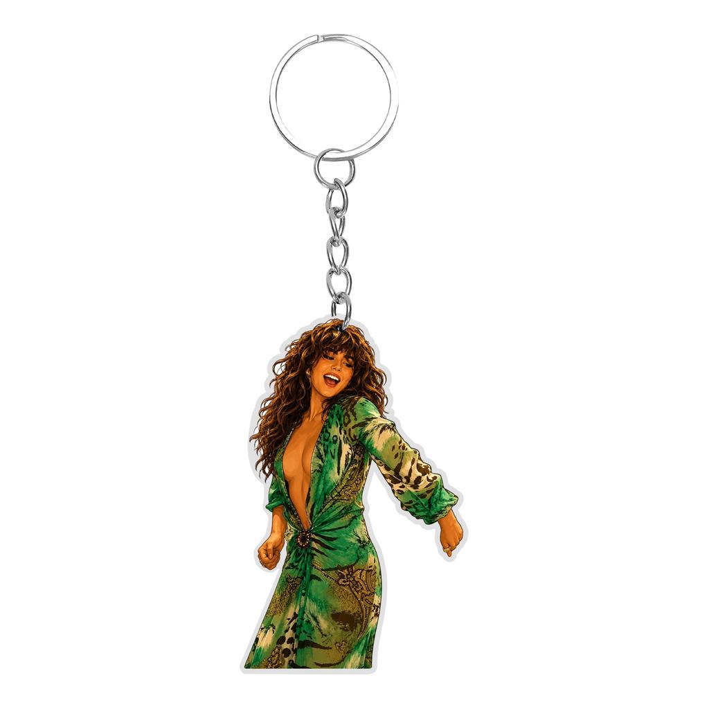 Acrylic Keychain Featuring Four Ice Hockey Players Standing Side by Side Wearing Numbered Jerseys with Attached Metal Key Ring for Easy Carrying