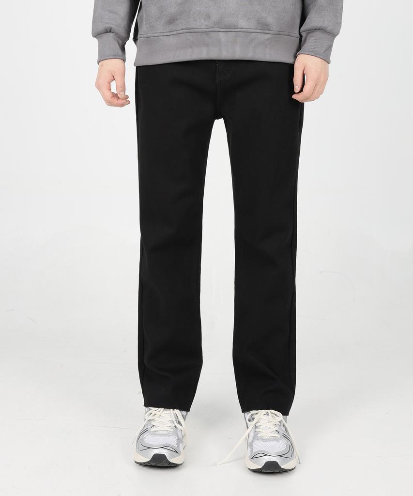 Jikeulib Bonded Brushed Cut Hem Black Straight Cotton Pants