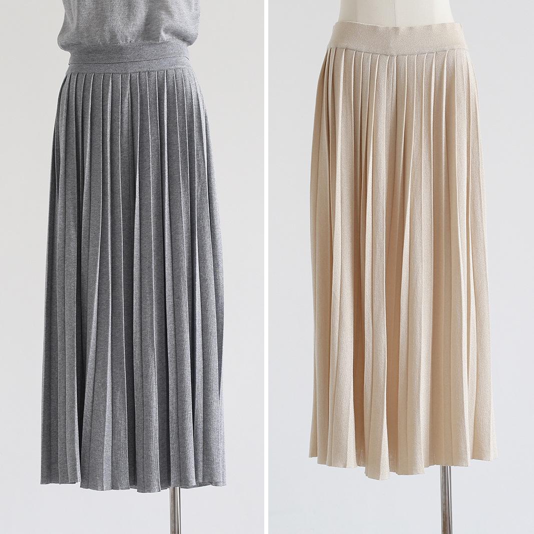 

Summer Shiny Tencel Pleated A-Line Midi Skirt One Size