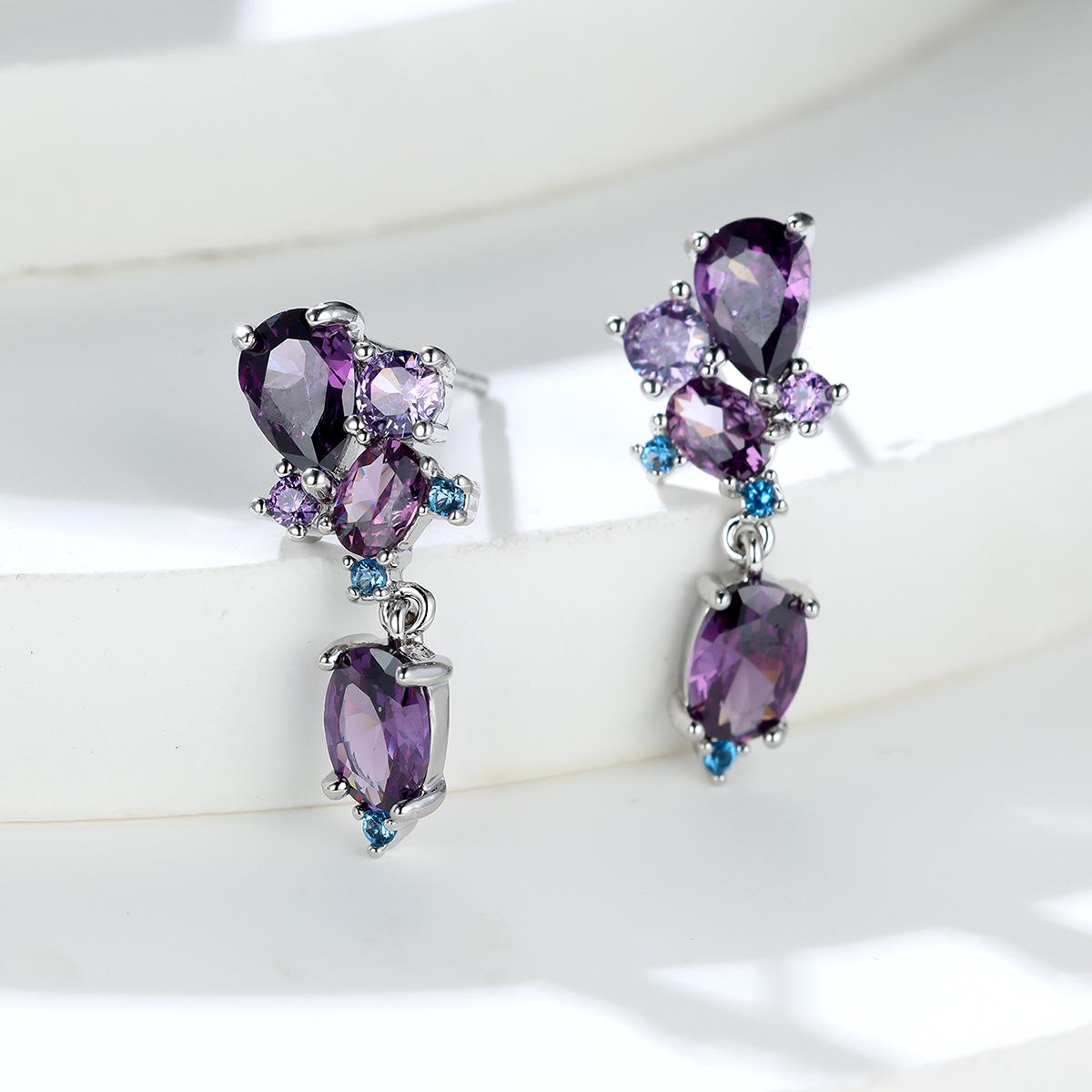 

Oval purple diamond crystal earrings women, versatile temperament luxury jewelry earrings explosion