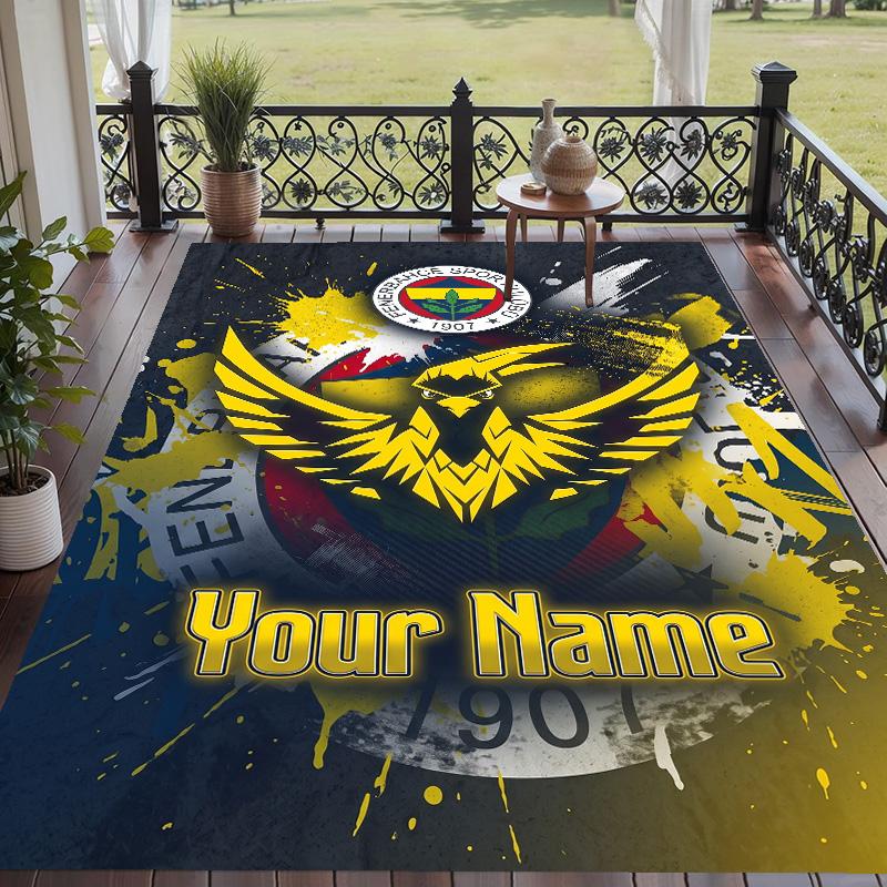 Custom Text Printed Rug Fenerbahçe FC Non Slip Floor Carpet For Home Room Decor