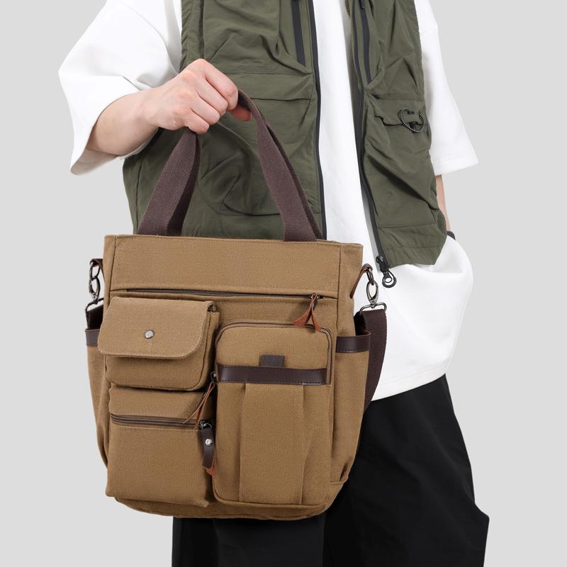 Unisex vintage plátěná taška přes rameno – odolná crossbody taška pro muže i ženy, aktovka do práce/na cesty/na vysokou školu