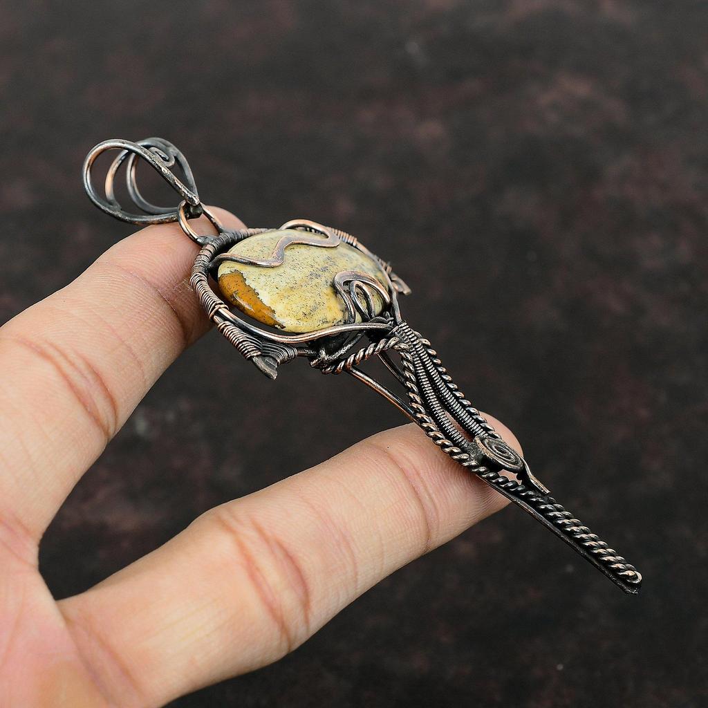 Pandantiv cu jasp înfășurat din sârmă de cupru, pandantiv cu piatră prețioasă autentică, bijuterii din sârmă de cupru, pandantiv nou-nouț, bijuterii lucrate manual pentru cadou