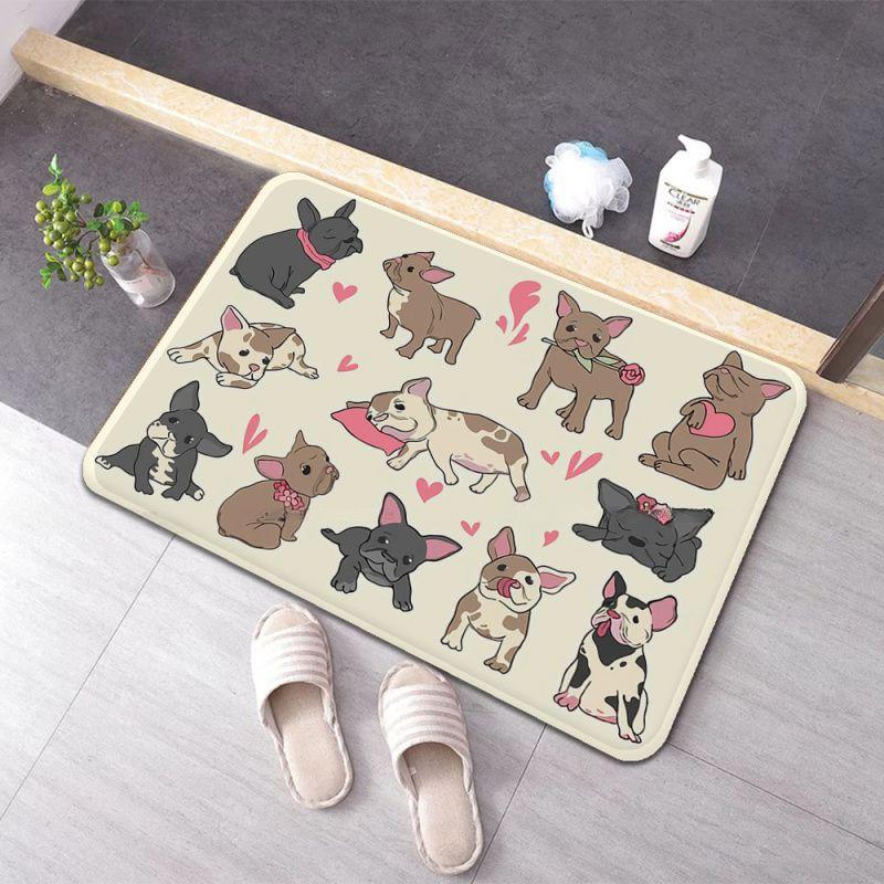 Plush Soft Non-slip Absorbent INS Style French Bulldog Print Mat for Bathroom Bedroom Laundry Room Rug Carpet Home Decor