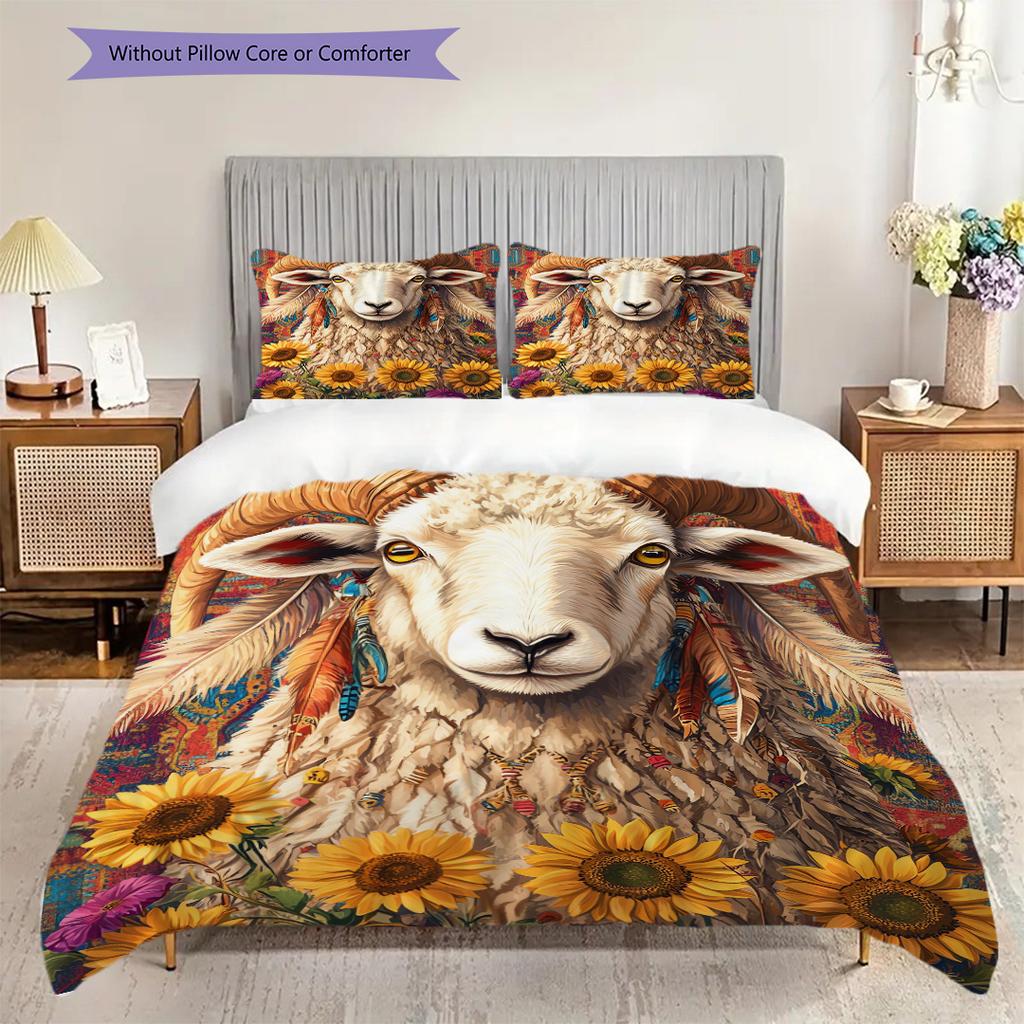 Sheep Pattern Bedding Quilt Set Quilt Cover Pillowcase Home Decoration Birthday Gift (1 * duvet cover + 2 * pillowcase, without core)