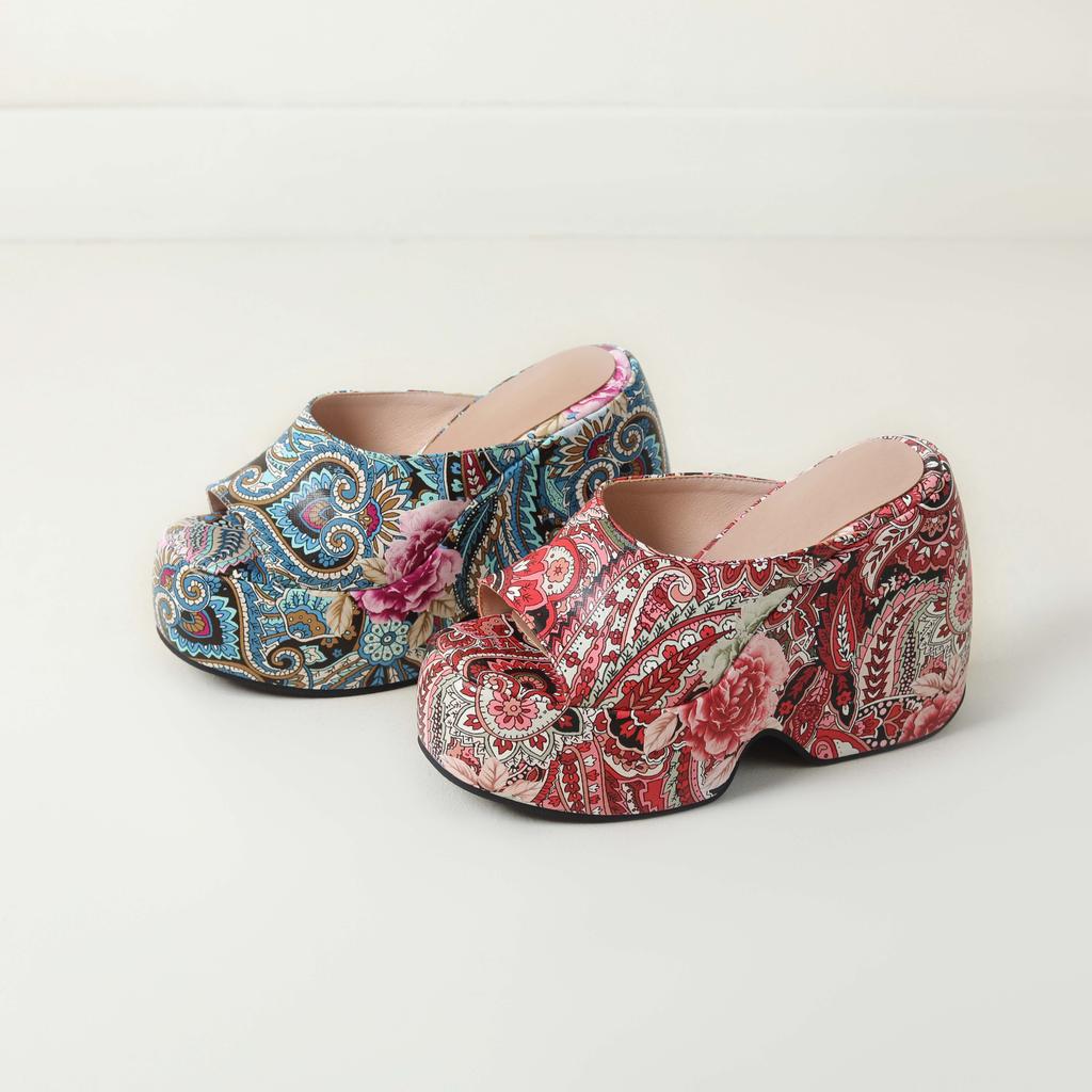 Krazing Pot Mules Polyurethane Spring Summer Size 43 Size 42 Summer Prints Skin Women Platform Women Peep Toe Slip On Sandals
