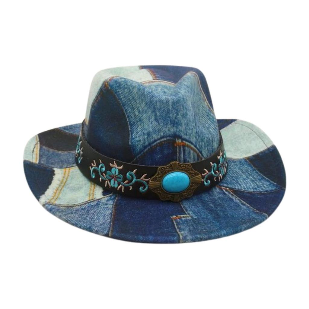 Color Matching Embroidered Jazz Hat Peach Heart Retro Western Cowboy Top Hat Stage Catwalk Concave Stage Hat