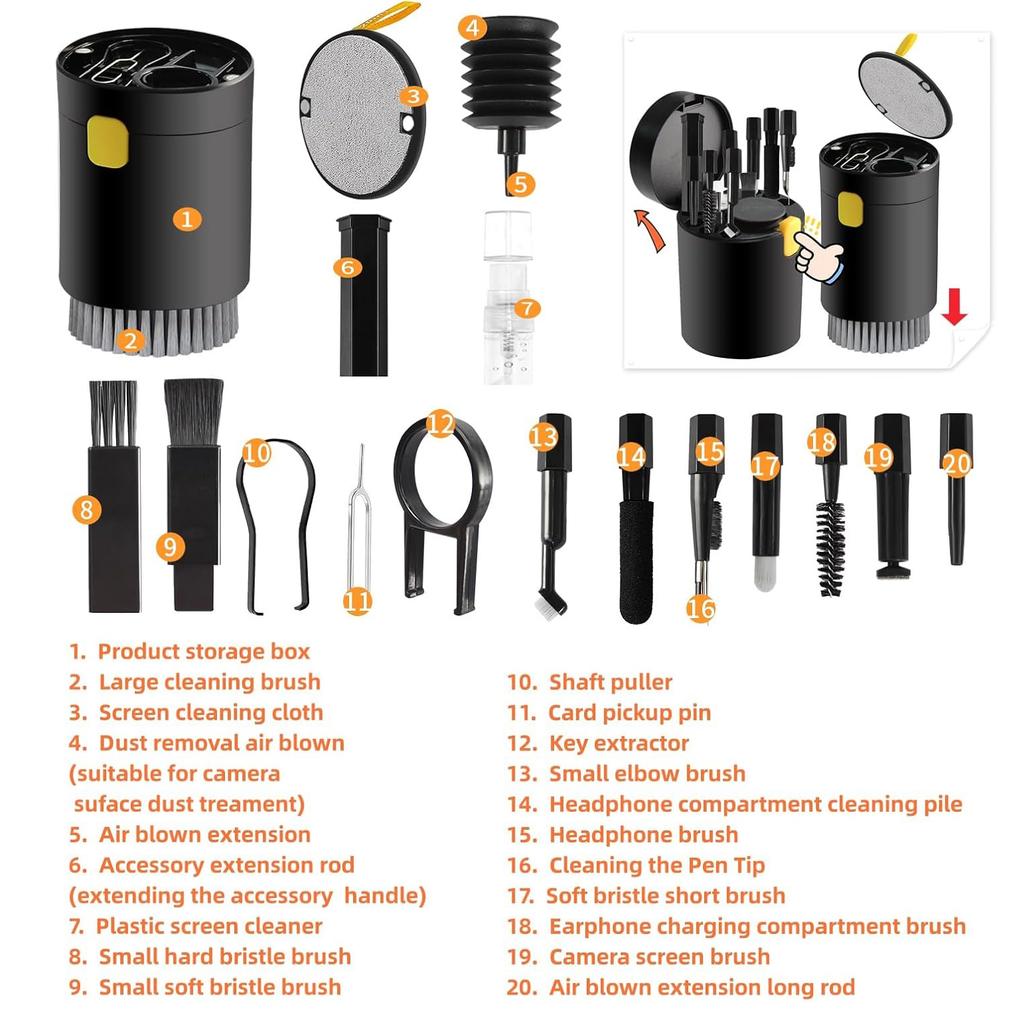 Laptop Phone Screen Earbud Cleaning Kit,20-in-1 Keyboard Cleaning Kit with Electronic Cleaning Brush Spray for Headphones, iPad, Phone,Camera,Computer