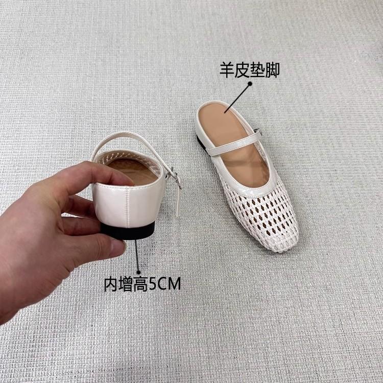 The Inner Height of the Self-kept Version Is Increased by 5cm, and the French Hollow-woven Outer Wear Half-towed Sandals Are One-word with Shallow Mo