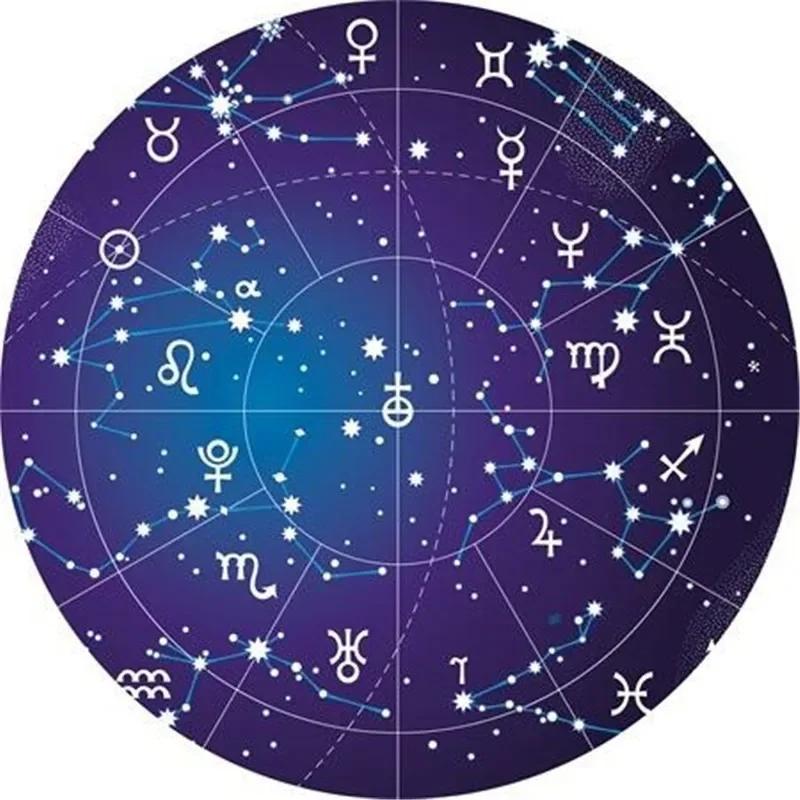 Mystery Constellation Printed Round Carpet Sun and Moon Living Room Rugs Camping Picnic Mats Anti-Slip Yoga Mat for Living Room