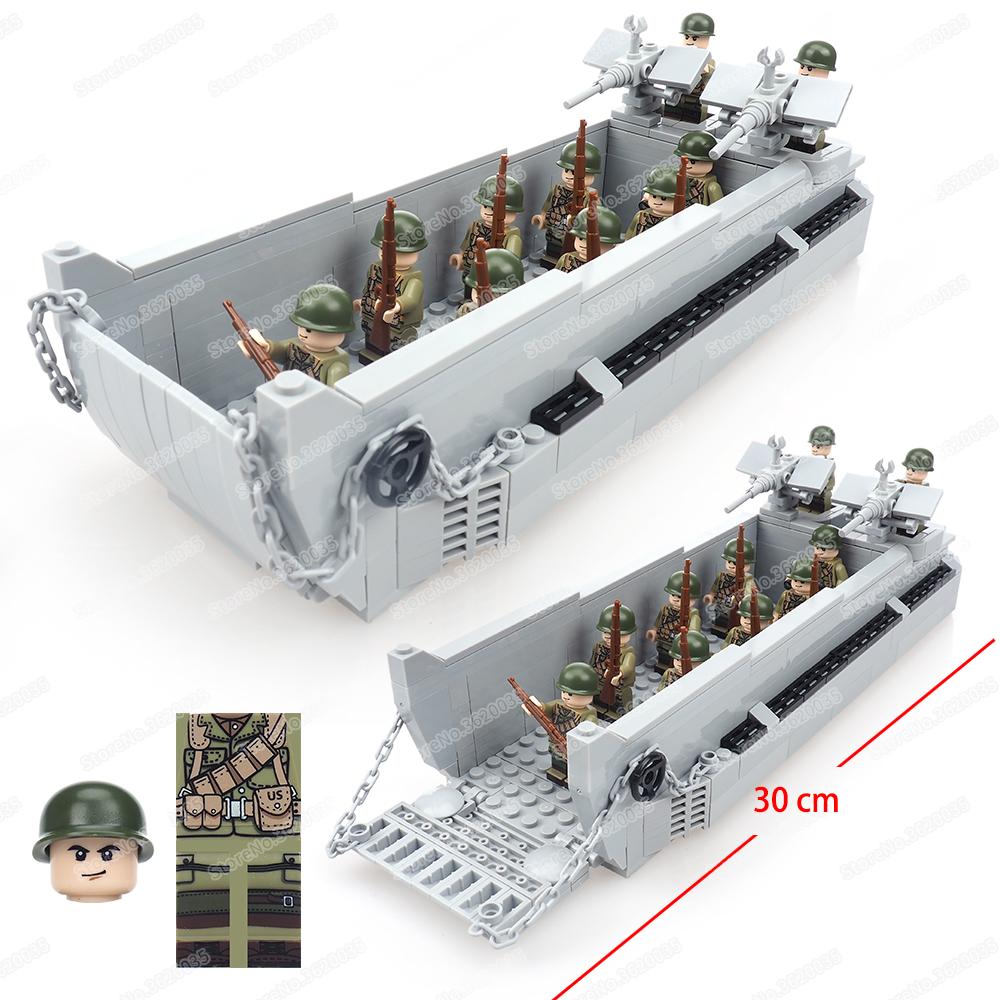 Military US LCVP Landing Craft Building Block WW2 Soldier Figures Weapons Landing Battle Special Army Model Child Gifts Boy Toys