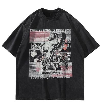 Streetwear Funny Graphic Cotton Washed Black Oversixed Unisex Tops Tees Summer Short Sleeves T Shirt