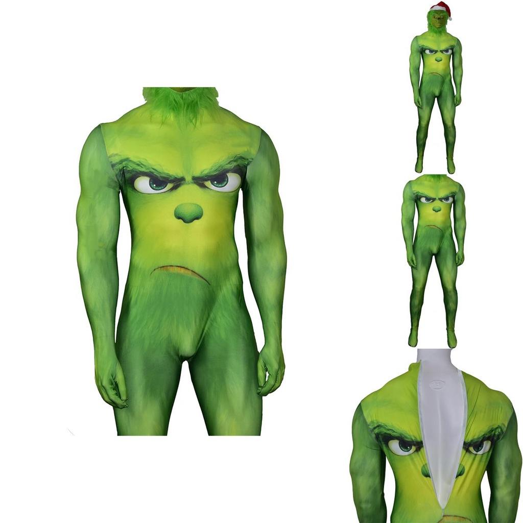 Festive Green Monster Grinch Christmas Cosplay Costume Zentai Bodysuit Jumpsuit