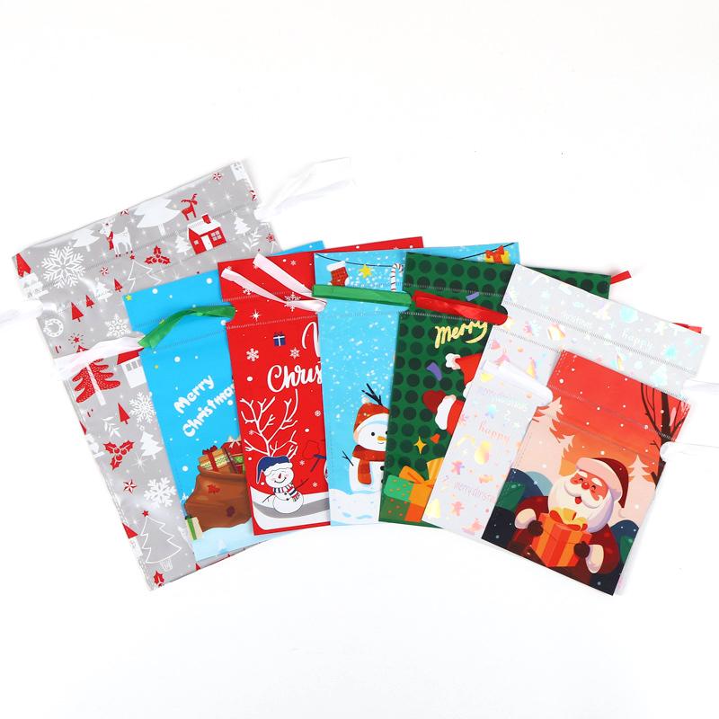 10pcs  Christmas Drawstring Gift Bag Party Children Kid Candy Gift Bag Aluminum Foil Box Happy New Year Xmas Eve 2025