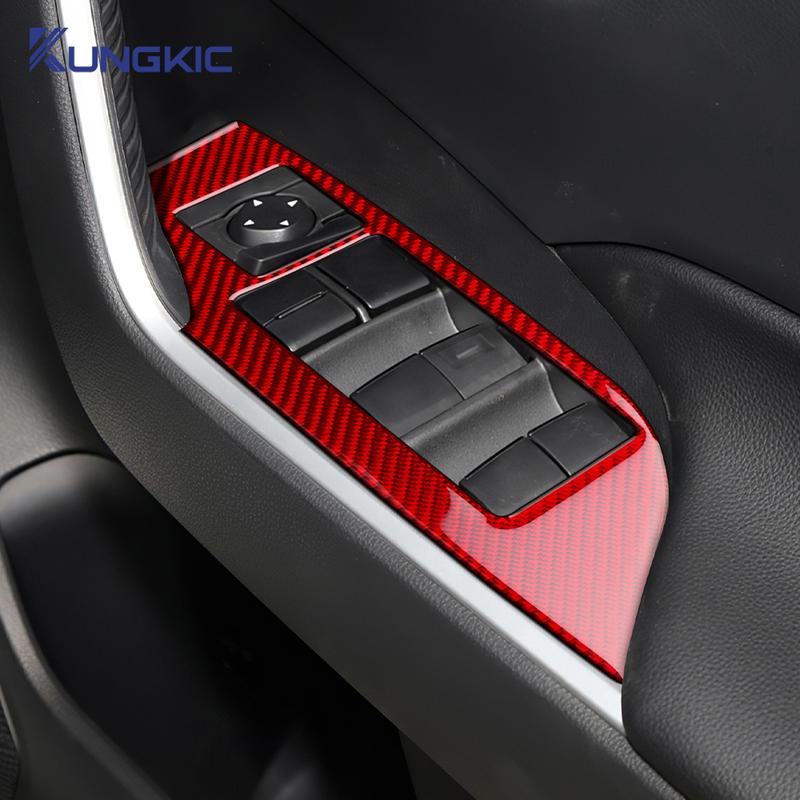 LHD RHD Car Window Lift Button Panel Trim Real Soft Carbon Fiber Sticker For Toyota RAV4 XA50 2024 2025
