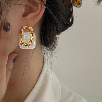 Acrylic Resin Geometric Square Hanging Stud  Earrings New Fashion Hollow Metal Trendy Earrings  Jewelry Gift