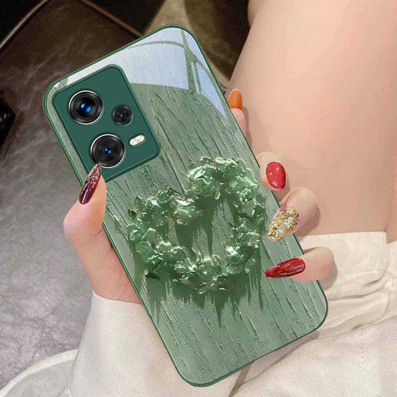 Heart-shaped Flower For Xiaomi 14 Ultra 13 Lite Redmi Note 13 11 Pro 12 Plus Poco X6 3 Pro F4 6 GT Tempered Glass Phone Case