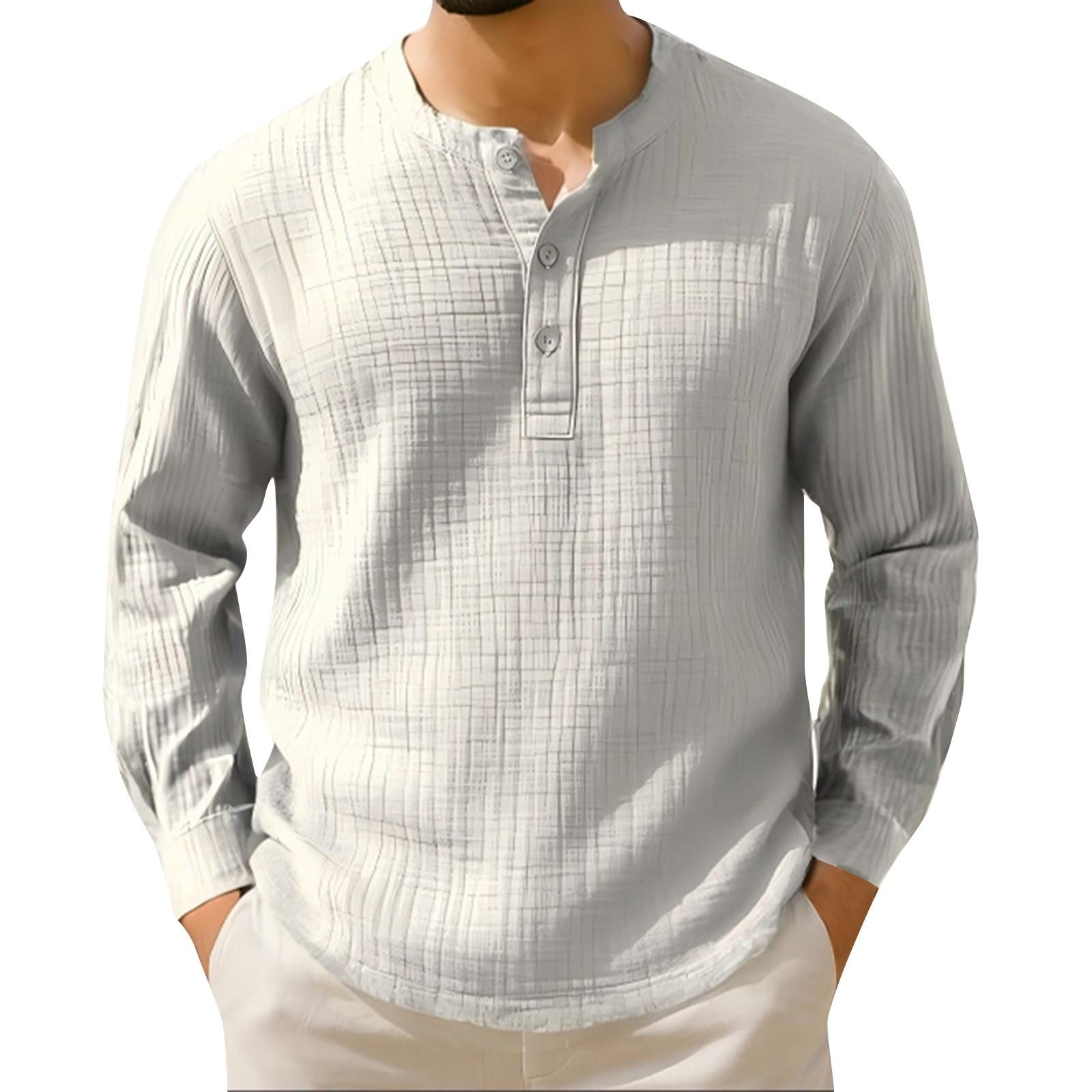 

Мужская летняя полосатая однотонная плиссированная текстура воротник на пуговицах свободный топ с длинным рукавом XL белый