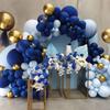 Bruiloft Verjaardag Babyborrel Geslachtsonthulling Decoraties Stofblauw Wit Ballonnenboog Slingerset