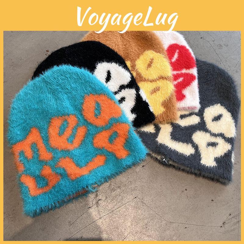 Seasonal Knitted Cap With Embroidered Letters And Earmuff Cover For Winter Outdoor Activities