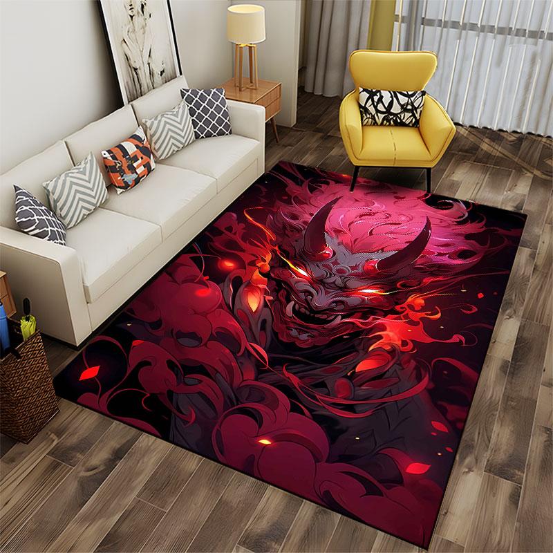 "Fiery Demon Mask Art Carpet" suitable as a non-slip mat for the living room or bedroom sofa